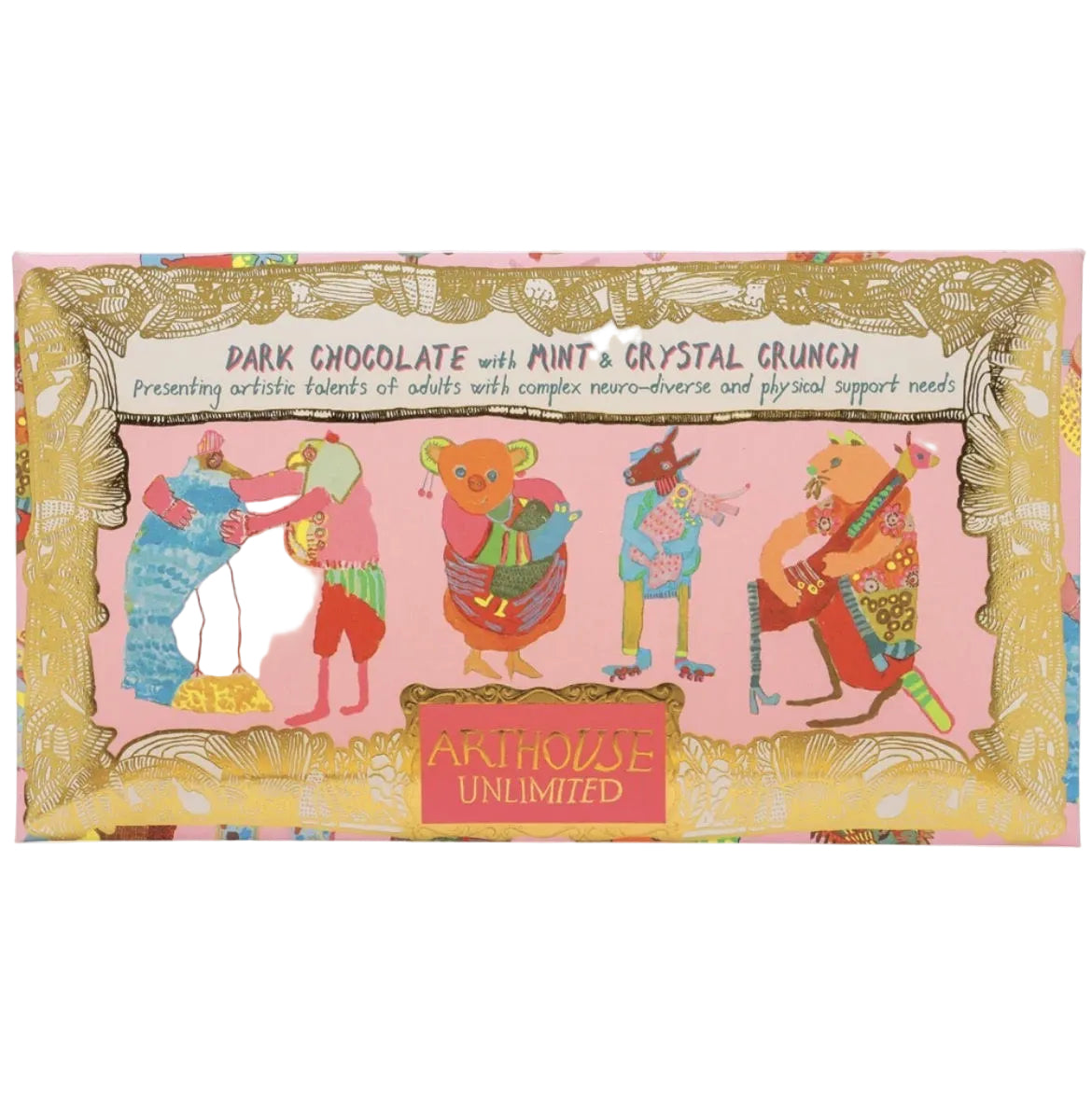 Arthouse Unlimited Hugging Animals, Dark Chocolate with Mint & Crystal Crunch 85g